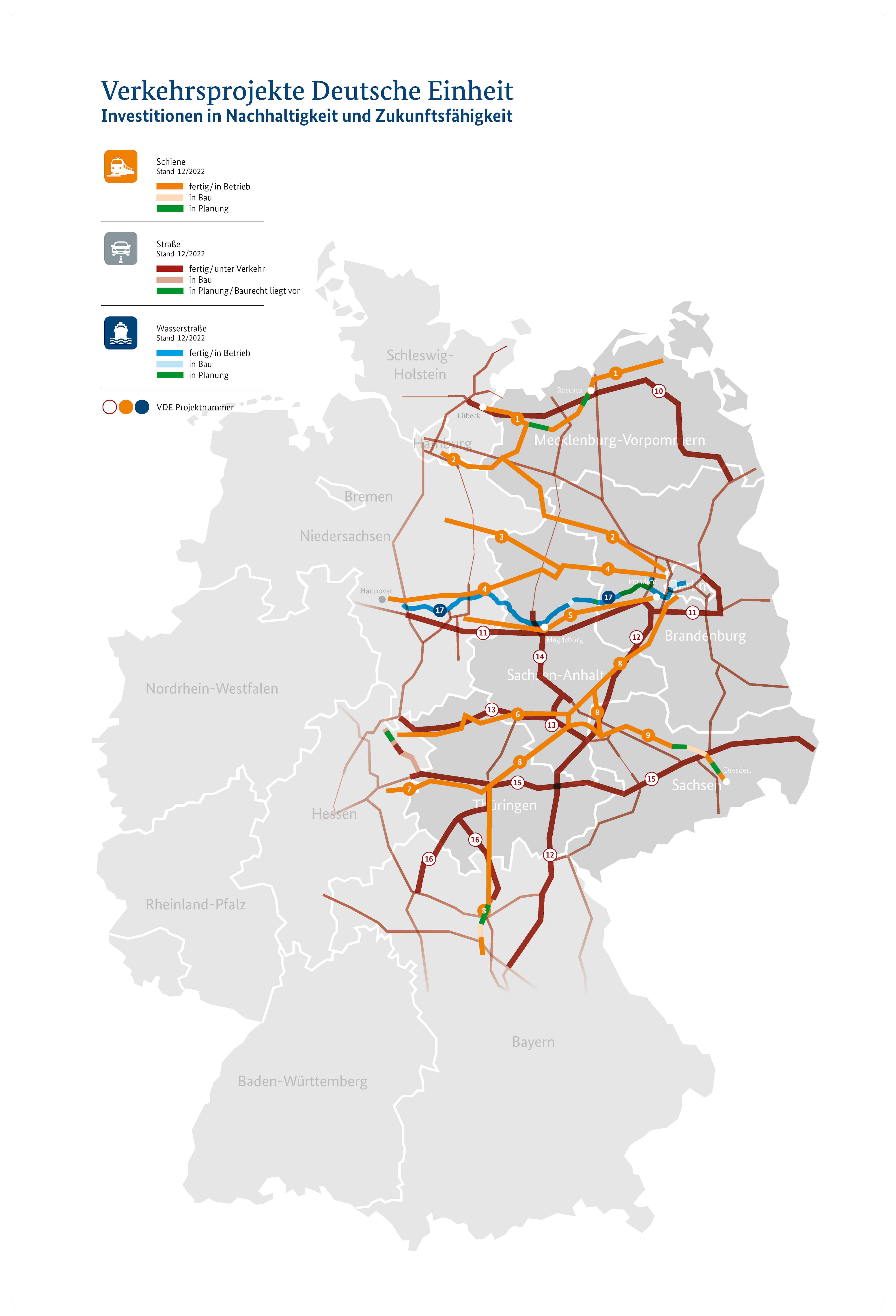 Deutschland-Karte: Verkehrsprojekte Deutsche Einheit (VDE)