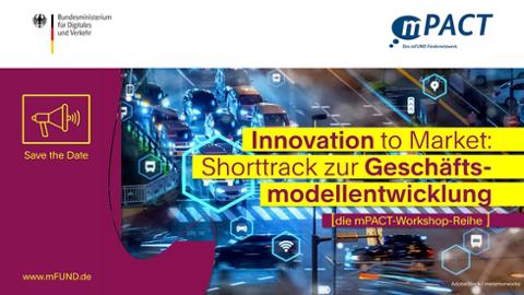 Bildgrafik mit Text: Innovation to Market: Shorttrack zur Geschäftsmodellentwicklung