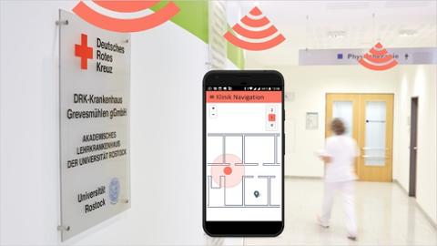 Handy mit App zum navigieren im Krankenhaus