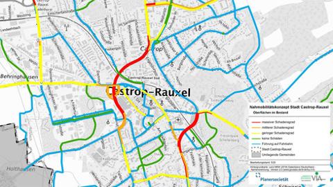 Nahmobilitätskonzept der Stadt Castrop Rauxel, Analysekarte Oberflächenqualität auf Radwegen