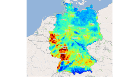 Projektillustration: S-VELD; Hochaufgelöste NO2 Verteilung über Deutschland, abgeleitet aus Daten des OMI Satelliteninstruments 