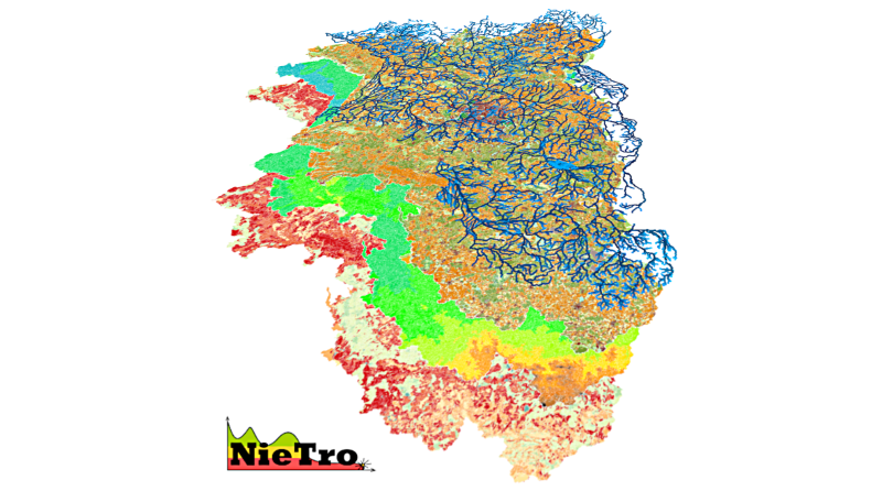 Projektillustration NieTro: Visualisierung einer Karte mit mehreren übereinander liegenden Ebenen