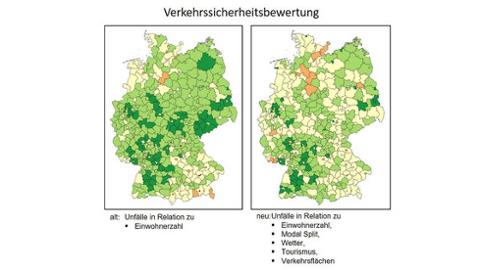 Deutschlandkarten mit Einteilung nach Verkehrssicherheitsbereichen