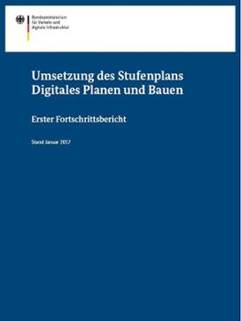 Deckblatt der Broschüre „Umsetzung des Stufenplans Digitales Planen und Bauen“