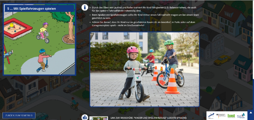 Screenshot: Weiterführende Information zum Wimmelbild zur Straßenverkehrssicherheit