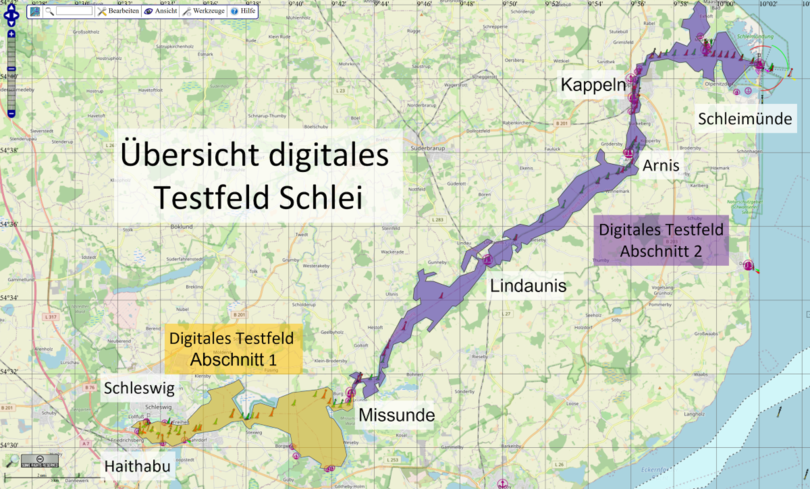 Landkarte des digitalen Testfeldes Schlei
