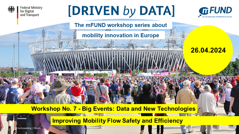 Image that promotes the 7th workshop of the DRIVEN by DATA workshop series shows masses of people going to a huge stadium 